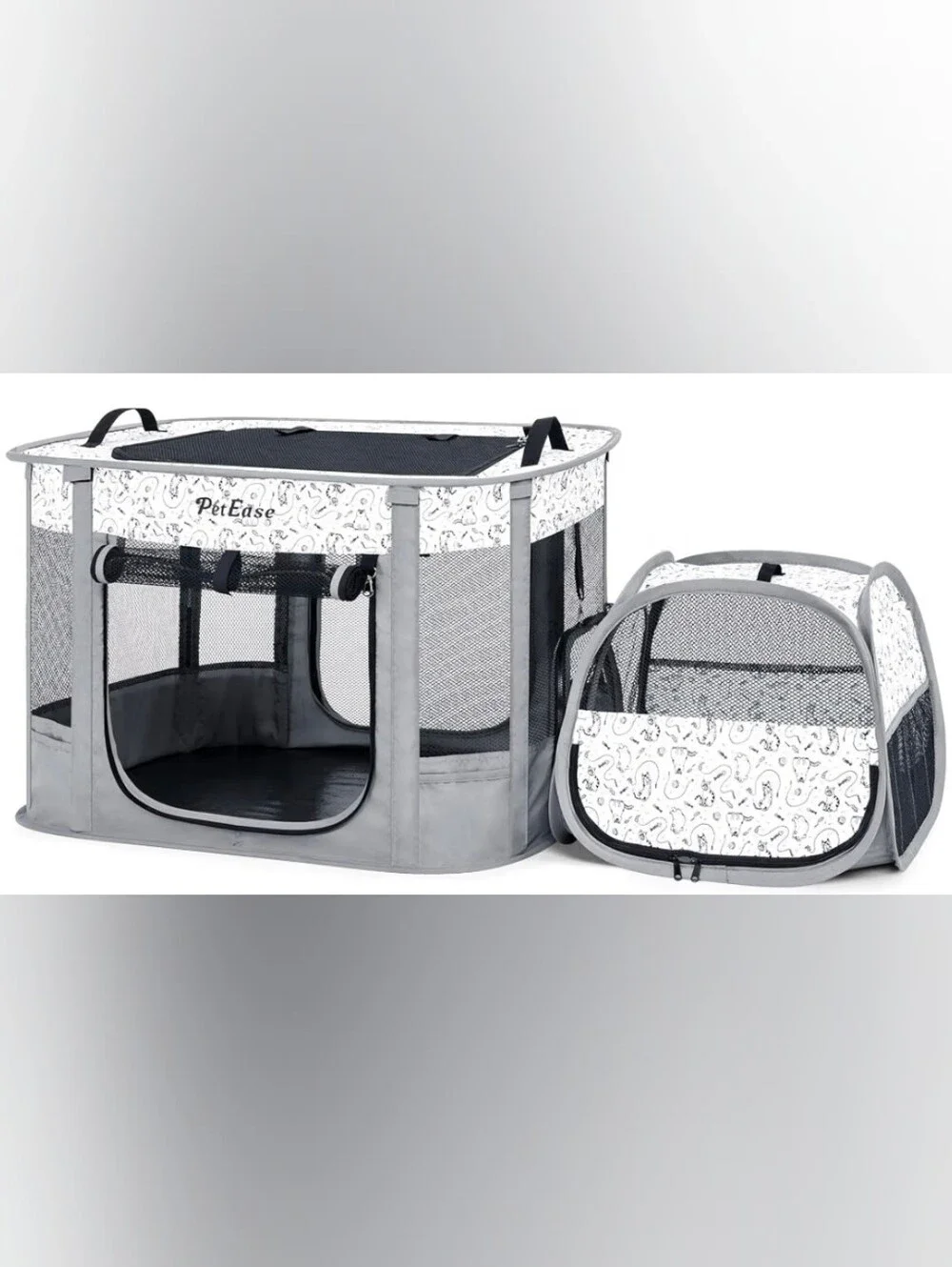 Pet Portable Foldable Gray & White Playpen Or Bed
